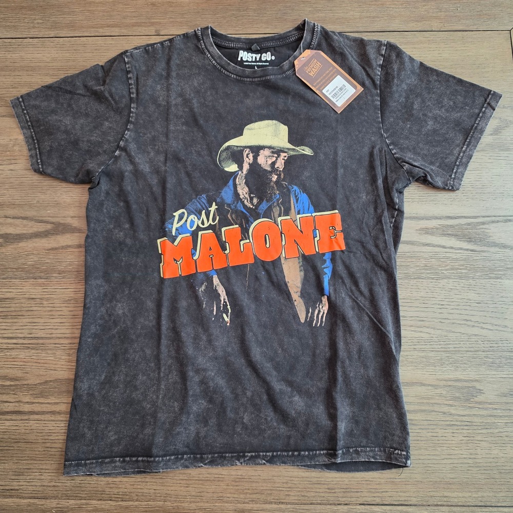 Posty Co Post Malone Cowboy Graphic T-Shirt Stone Wash Black Mens Medium NWT